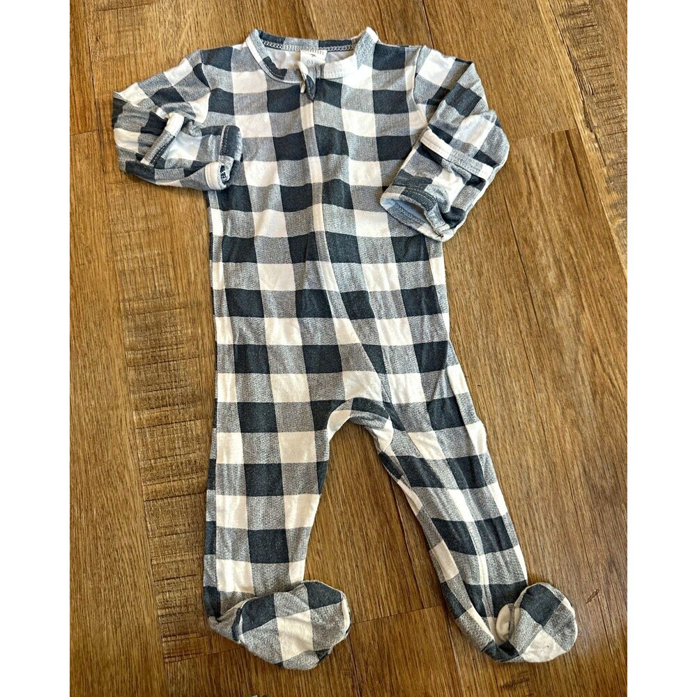 Kate Quinn 0-3 Months Gray White Check Knit Cotton Footed Sleeper